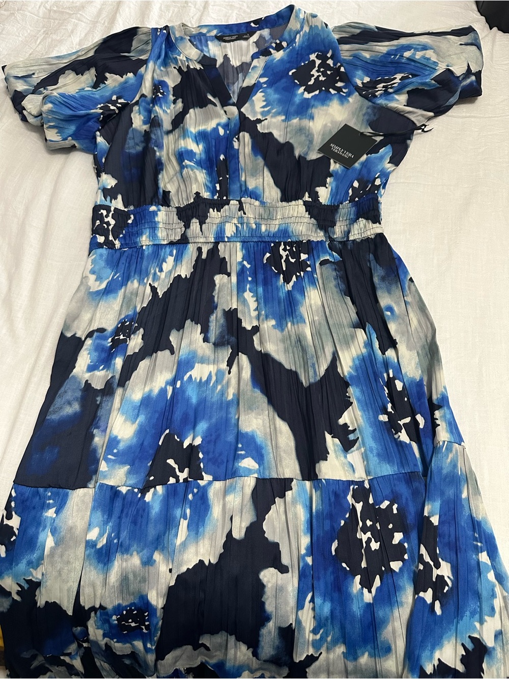 Michael Kors Blue Floral Maxi Dress with V-Neck